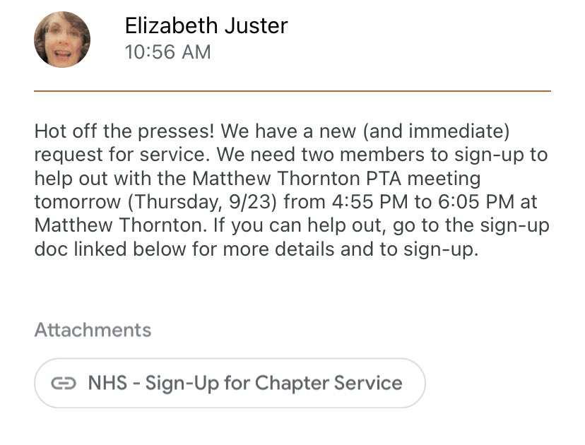 Attention NHS Members! We need two members to help out Matthew Thornton tomorrow night! This is a great way to fulfill your chapter service! Please let us know if you can help out ASAP and head over to Google Classroom for more info!
