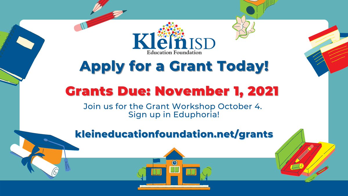 KleinFoundation's tweet photo. Calling all @KleinISD educators! Do you have an innovative idea for your classroom or campus?! If so, please consider joining us for our Fall 2️⃣0️⃣2️⃣1️⃣ Grant Writing Workshop on October 4th! Then head over to https://t.co/1IhWAbnPgs to submit your grant application. https://t.co/fGmNFmhifQ