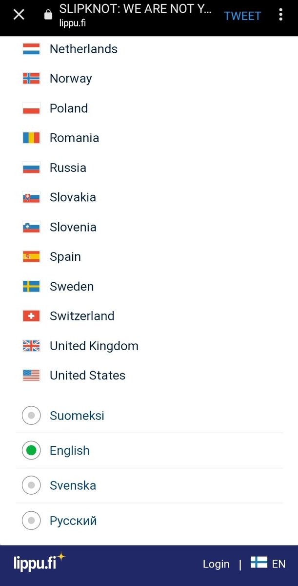kbnenofficial's tweet photo. @381_alice @slipknot @NightwishBand @bmthofficial @archenemymetal @Lemin_Stam1na @BlindChannelFIN @KNOTFEST Go to the bottom on that website and press that flag symbol 🇫🇮. There you are able to switch the language to English. https://t.co/oUeZX6KVdZ