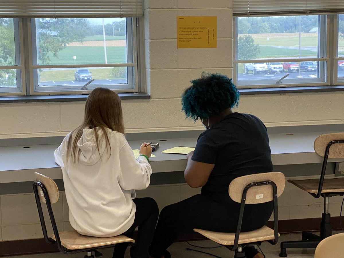 SMCPSMathDept's tweet image. Algebra 1 students working on a solving equations scavenger hunt @chs_smcps #smcpskidscanmath