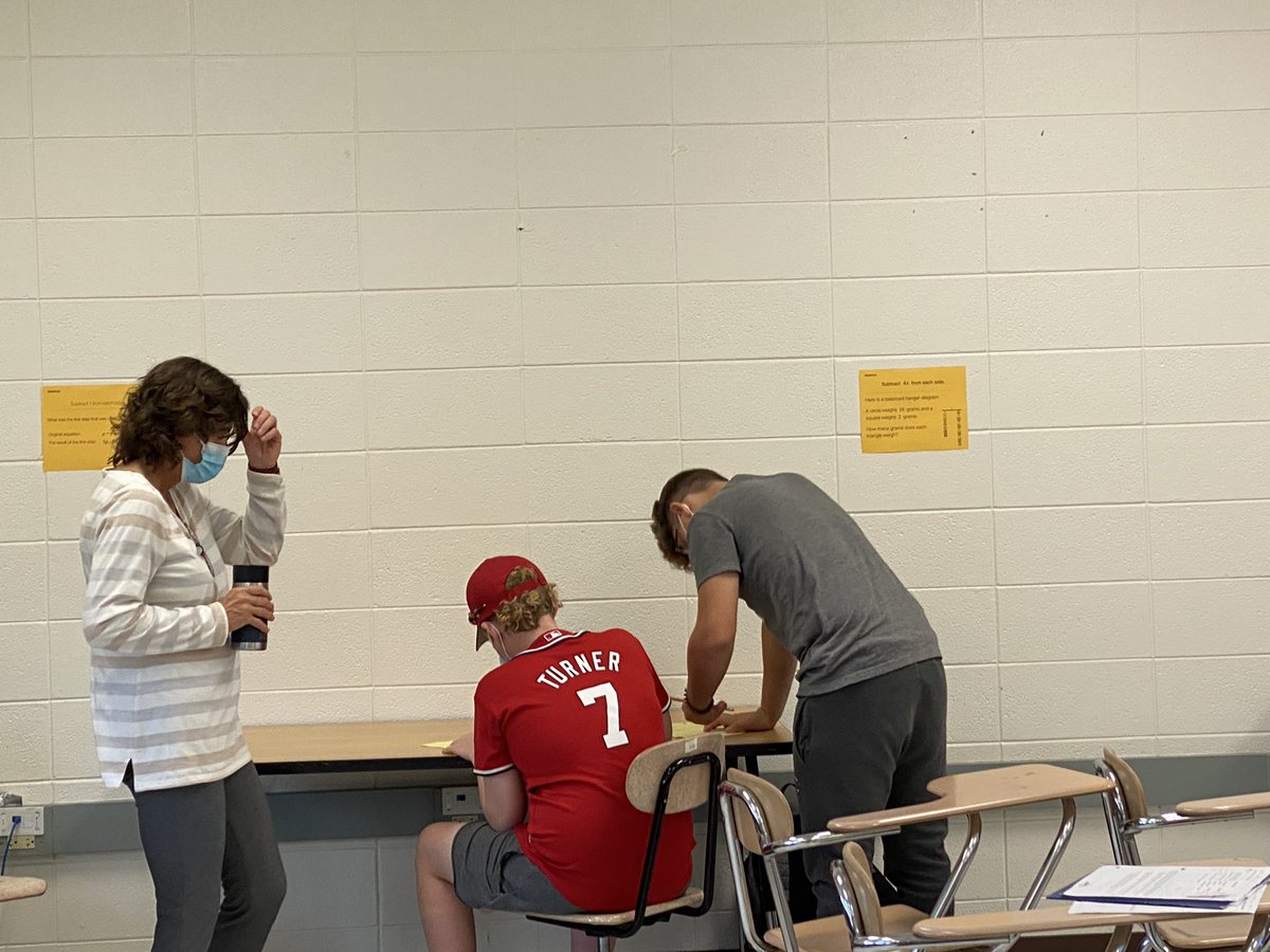 SMCPSMathDept's tweet image. Algebra 1 students working on a solving equations scavenger hunt @chs_smcps #smcpskidscanmath