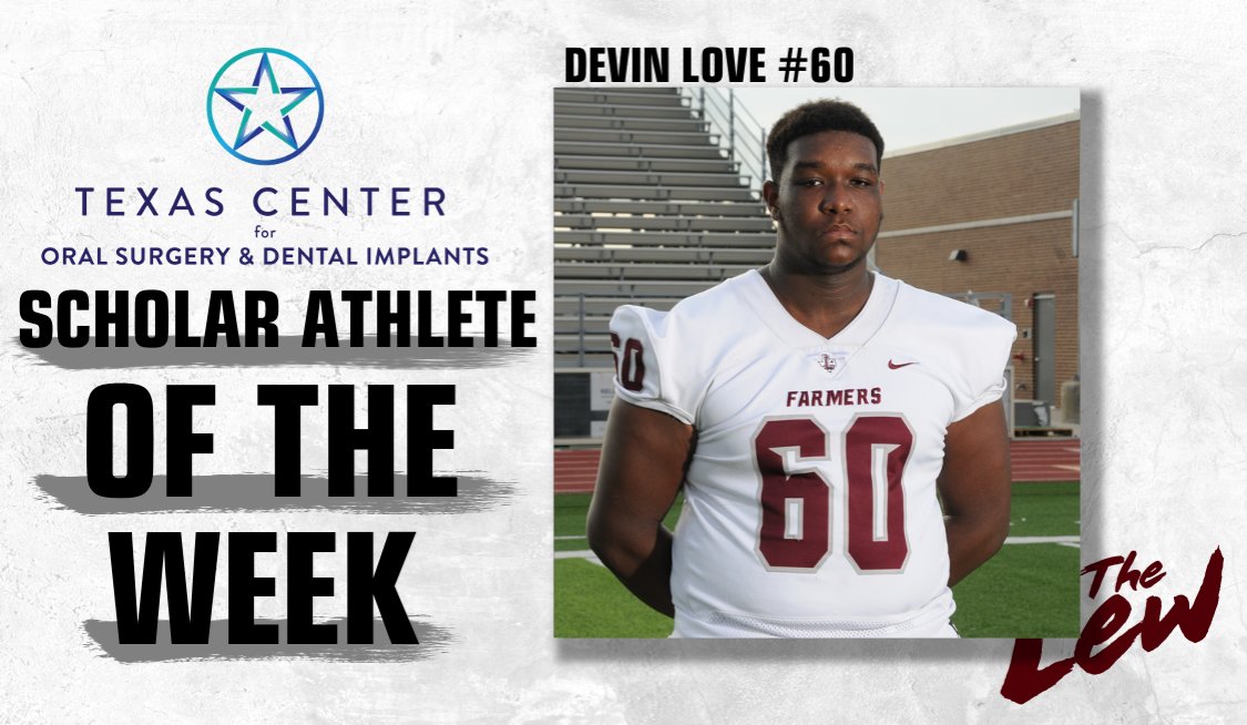 Lewisville Football (@lhsfball) on Twitter photo Congratulations to OL Devin Love on being named this week's <a href="/TexasCenterOMS/">Texas Center for Oral Surgery & Dental Implants</a> Scholar Athlete of the Week #FarmerPride #JYD Congratulations to OL Devin Love on being named this week's <a href="/TexasCenterOMS/">Texas Center for Oral Surgery & Dental Implants</a> Scholar Athlete of the Week #FarmerPride #JYD