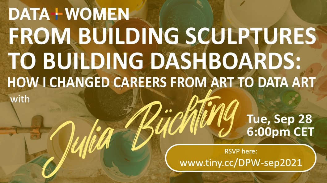 Our next event is just around the corner: <a href="/julia_buechting/">JBB</a> talks about her change in careers from Art to Data Art. Join us on Tuesday, Sept 28 at 6pm CEST: usergroups.tableau.com/september2021