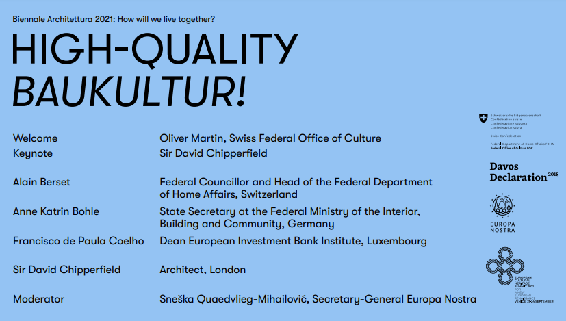 La #CultureDuBâtiDeQualité au cœur d’un débat de haut niveau organisé par l’Office fédéral de la culture suisse @CulturaCH  en partenariat avec <a href="/europanostra/">Europa Nostra</a> à la Biennale de Venise 2021 !