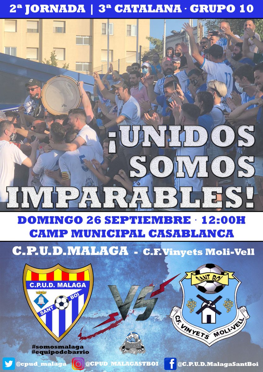 ▪️JORNADA 2▪️

Primer partido en casa y que mejor manera de empezar que con un derbi!

Con muchas ganas de volver a ver a los boquerones en casa y disfrutar de ellos! 
Como ya sabéis UNIDOS SOMOS IMPARABLES. 

DOMINGO 26 DE SEPTIEMBRE 12:00. 
CAMP MUNICIPAL CASABLANCA.
