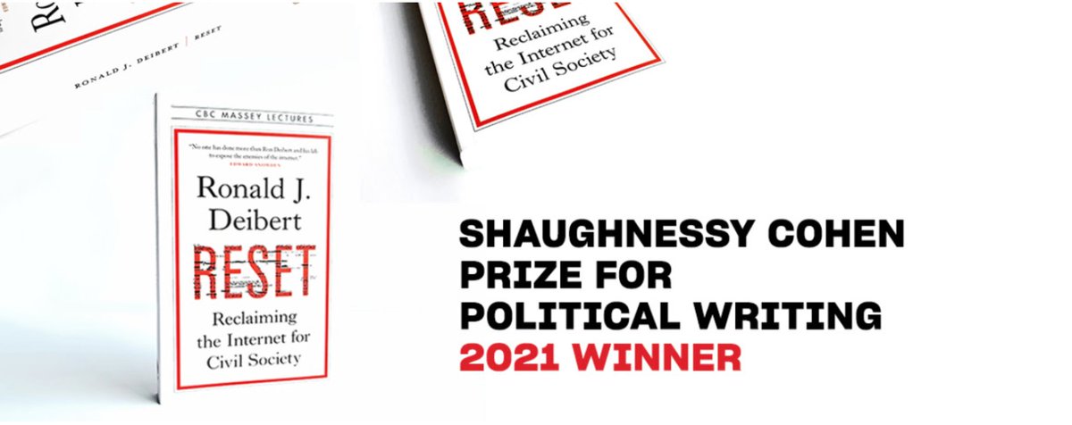 OBPOofficial's tweet photo. More book prize news: Prof. & #MasseyLecture author Ronald J. Deibert has won the #ShaughnessyCohen Award for Political Writing for RESET (@HouseofAnansi), which imagines a better, safer version of the internet: https://t.co/swdxQbbl9z https://t.co/c2ap8vUMo2