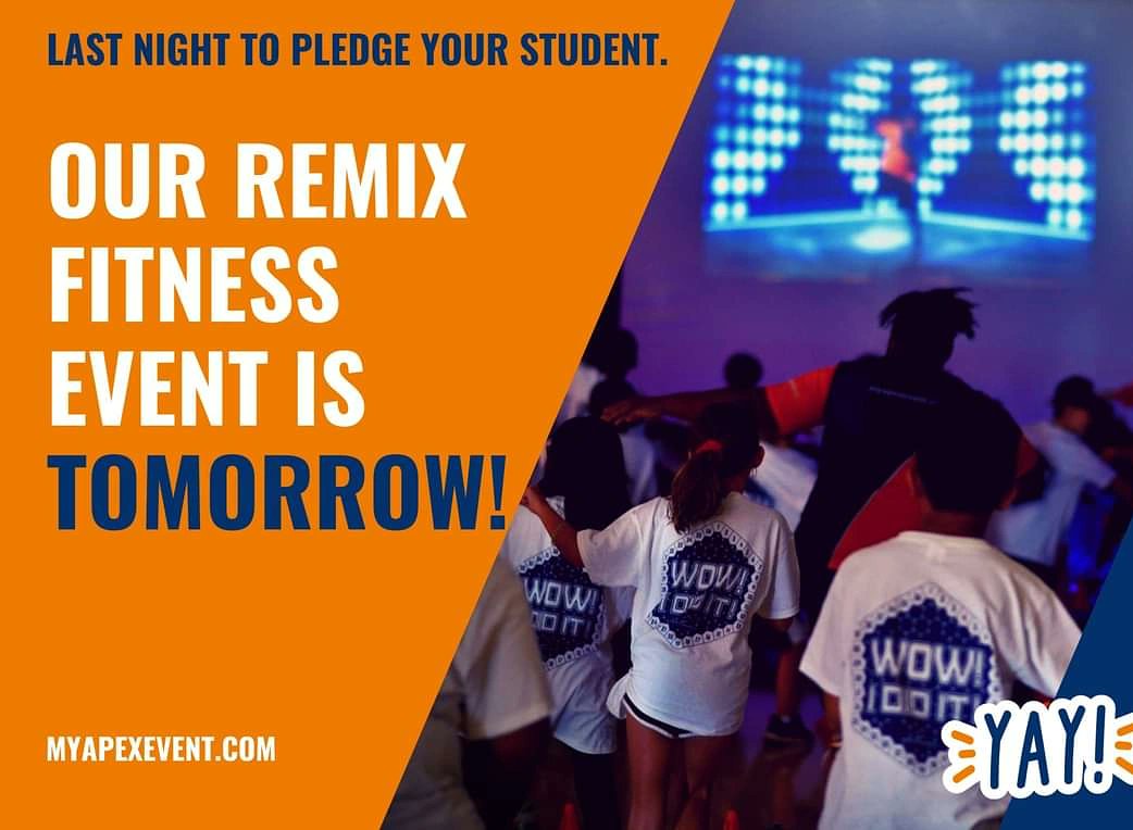 ChallengeChart1's tweet photo. Our Apex Remix event is TOMORROW! We have had fun sharing leadership habits and fun! Now, it’s time to celebrate everyone’s hard work!
Pledging closes tomorrow, Thursday at midnight! Go to https://t.co/9kEfnTvb8N and login with your student’s access code to help us finish strong! https://t.co/Gf8fAyQAzT