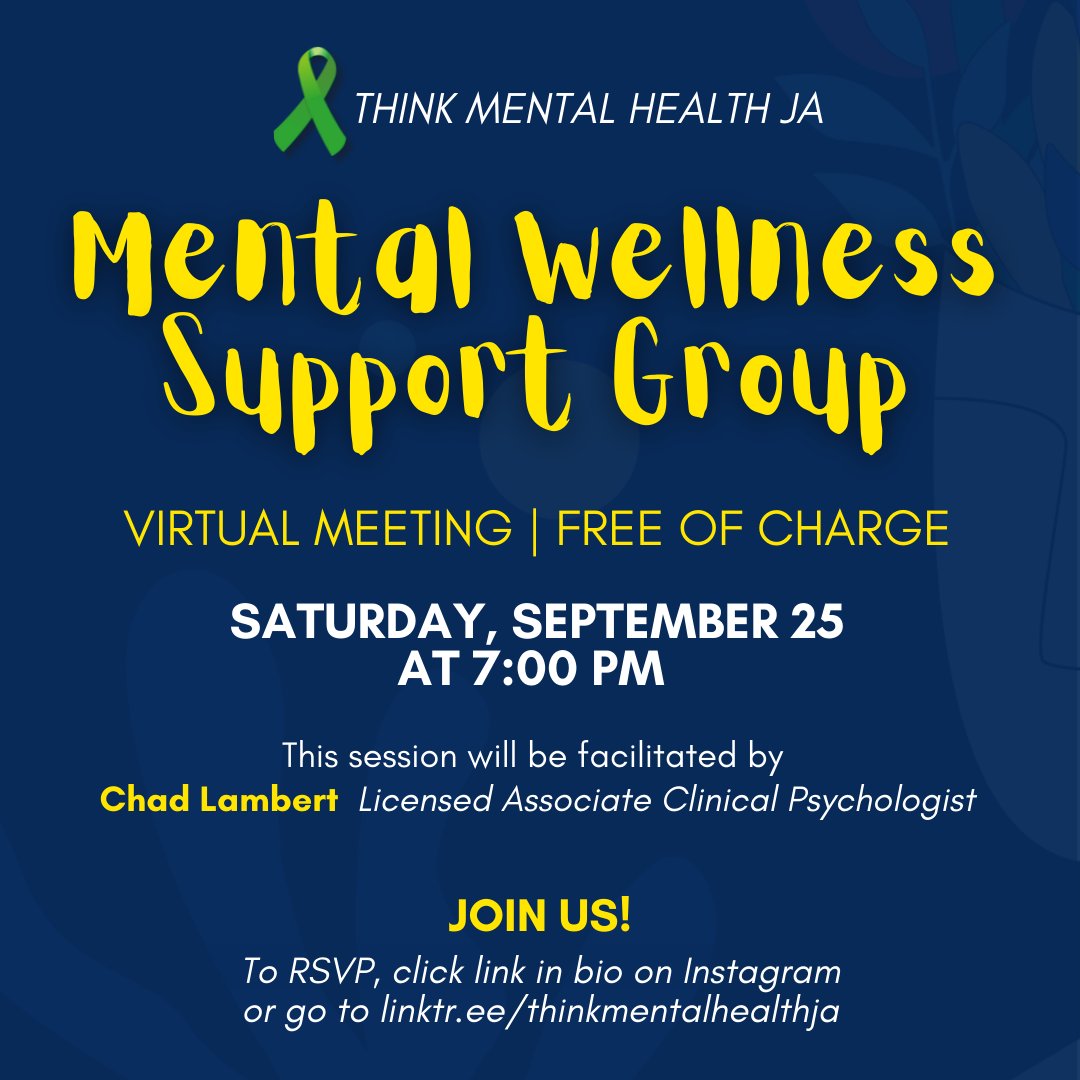 ThinkMH_ja's tweet image. Will you be joining our upcoming support group? If you haven't signed up already,  it's not too late.

🗓 Register here: forms.gle/RSBd6AT8X9Sr8t…

Facilitator: Chad Lambert, Licensed Associate Clinical Psychologist

#ThinkMentalHealth #MentalHealth #MentalWellness #Tools2Thrive