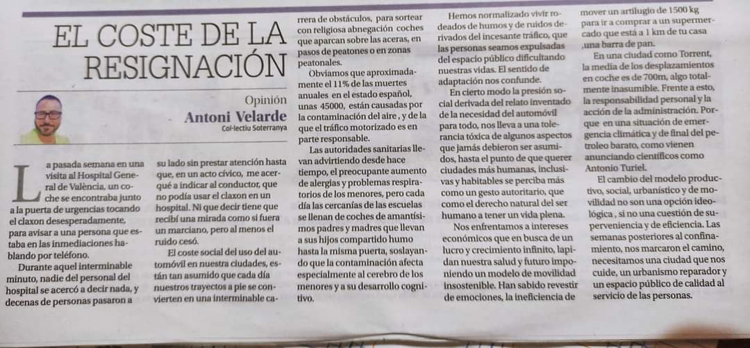 Compartim a les xarxes i compartim al 100% les paraules de les companyes i companys del Col·lectiu <a href="/soterranya/">Soterranya</a> publicades al <a href="/levante_emv/">Levante-EMV</a> pel #DiaMundialSenseCotxes: