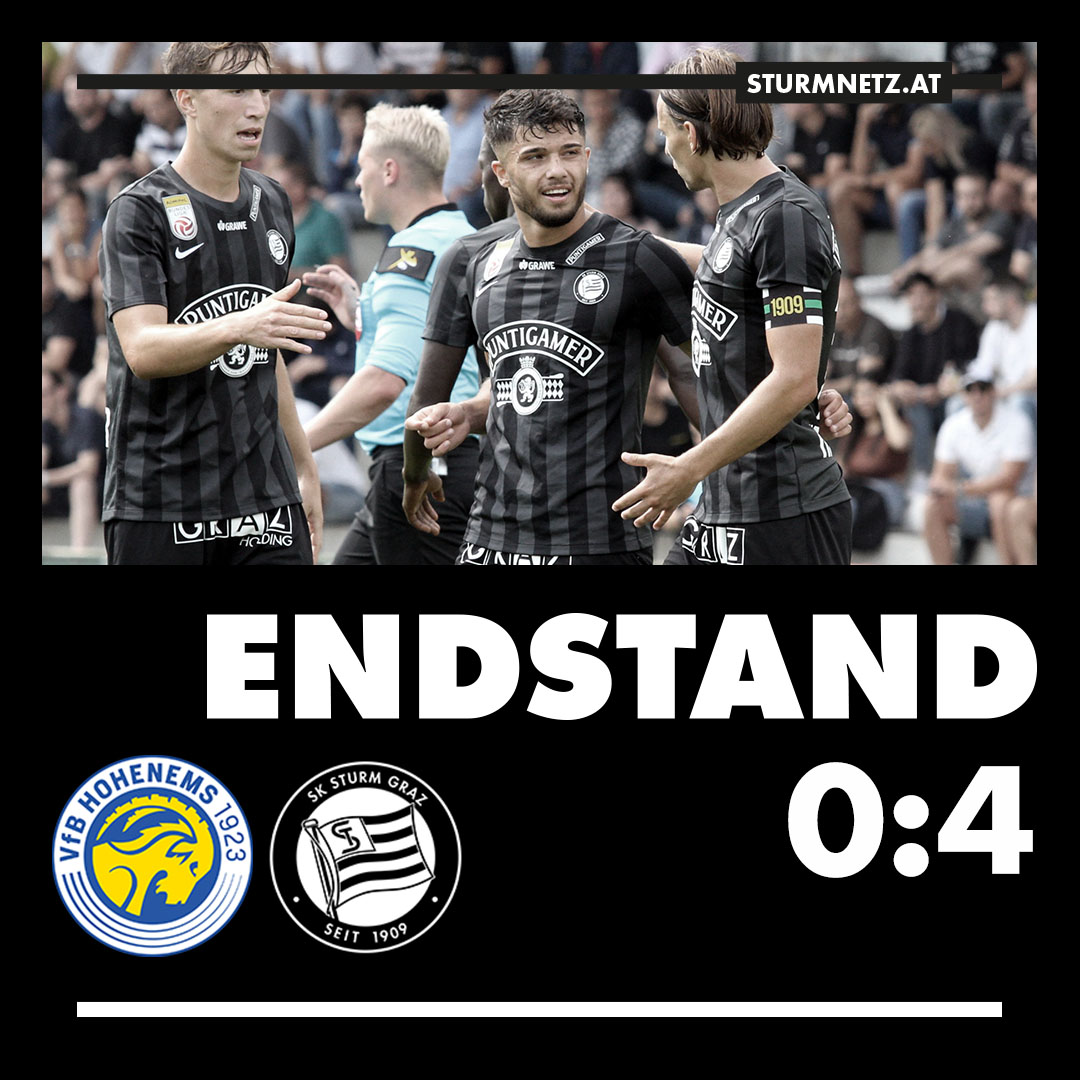 SturmNetz1909's tweet photo. Sturm besiegt den @VfBHohenems auswärts mit 4:0 und steht somit im Cup-Achtelfinale! #GlaubeWilleMut #vfbstu https://t.co/k5DlBtO7fZ