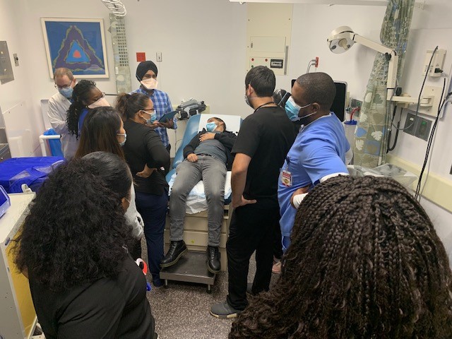 MSingh_MD's tweet photo. @Jacobi_EM newest SIM Fellow @OarkMD multitasking as a standardized patient in September's #NorthCentralBronx Emergency Department In-Situ Simulation #Diving #TheBends #DecompressionSickness #NeuroDeficit #Hyperbarics #SimulationSavesLives https://t.co/SWnSjmHvoB
