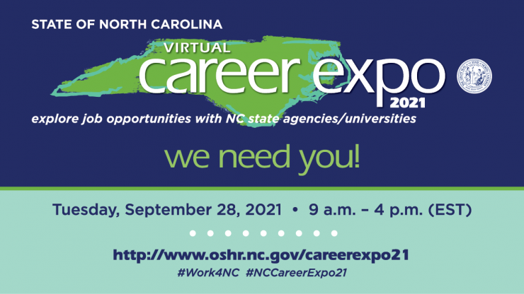 NCCommerce's tweet photo. Speaking of careers with the State of North Carolina...the State is hosting its second Virtual Career Expo on Sept. 28. Register now to chat with recruiters about a range of positions from entry-level to executive roles. https://t.co/v6jCppyOiS @Work4NC @ncworkforce @CareersInNC https://t.co/3dBpwnqS7W