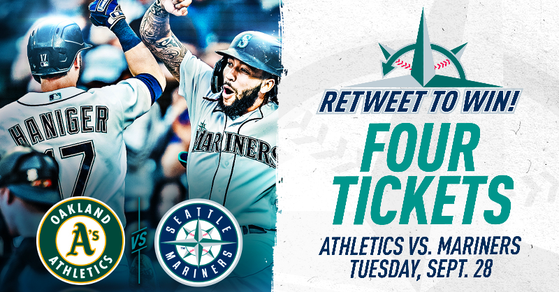 Mariners's tweet photo. 🚨 RETWEET TO WIN 🚨 

We want to see you at @TMobilePark for our final homestand! Just smash that RT button for a chance to win FOUR tickets to next Tuesday’s game against the A’s. #SeaUsRise