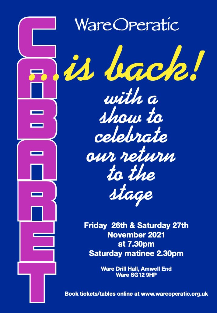 WareOperatic's tweet image. *BOOK NOW FOR WARE OPERATIC'S RETURN TO THE STAGE* We are back with our Cabaret Show in November 2021 and to start our season we have an amazing programme of ensemble pieces. See our website for more details and booking information: wareoperatic.org.uk