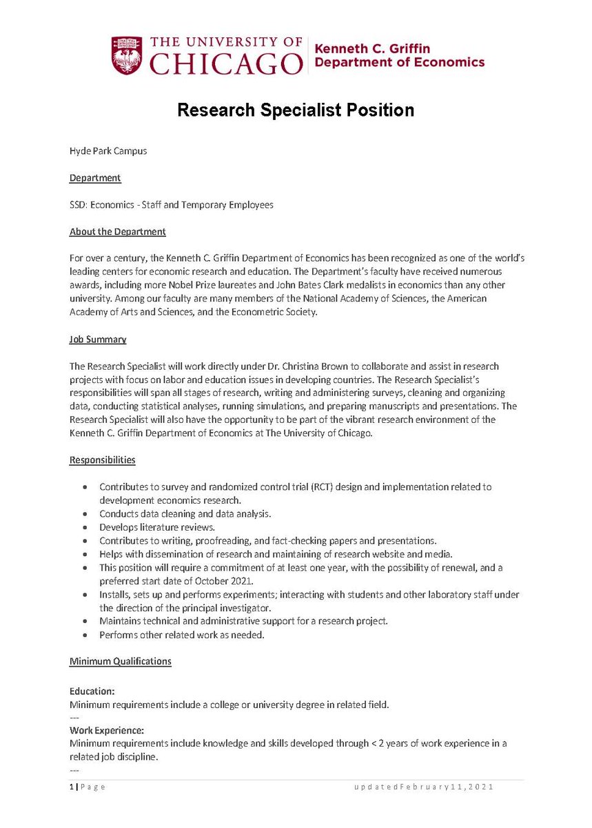 Page 1 of Research Specialist job description