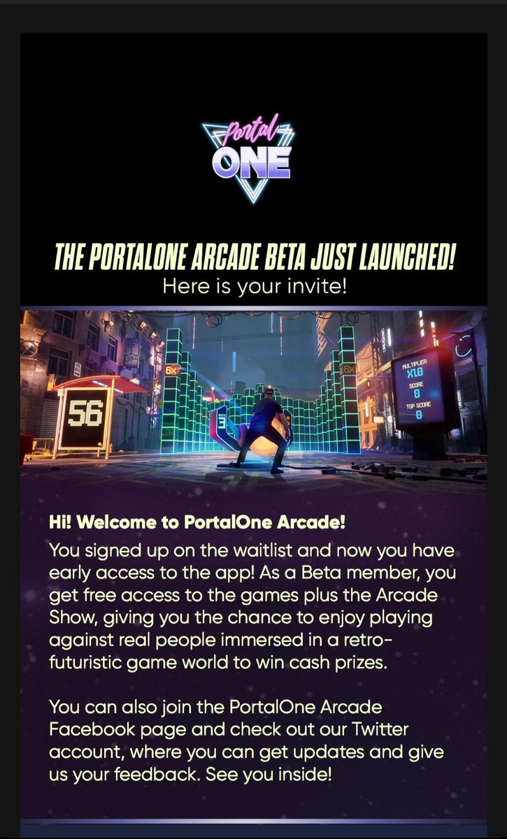 Just received this, so looks like i was able to be included in the Canada/US Beta.
Should fun to see what the experience will be like.
@FarFromSubtle @MissBlow @FFStv @PortalOneHG 

#PortalOneArcadeBeta