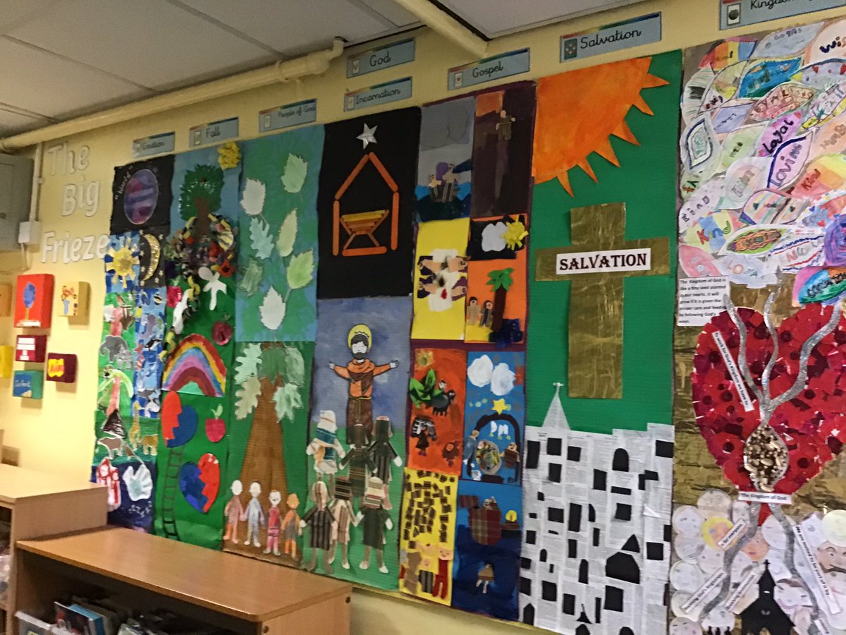 crontonceschool's tweet image. Our Big Frieze is complete. Each class made a section of the Understanding Christianity display during arts week. Each section depicts one of the seven core themes. @crontonceschool #art #understandingchristianity