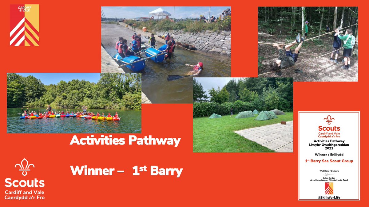 CardiffValeArea's tweet image. Now onto the Activities pathway, this goes to 1st Barry Sea Scouts for providing valuable #SkillsForLife Well done all.
#iScout #iScoutCymru #SkillsForLife #CAVAwards