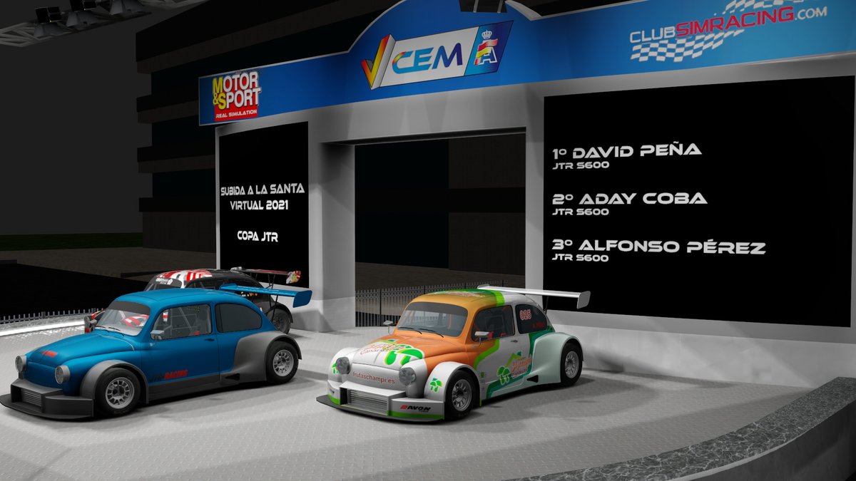 PODIO DE LOS GANADORES DE LA SUBIDA A LA SANTA - CEM VIRTUAL 2021 - COPA JTR @CeMvirtual @club_simracing 1º @DavidPJ34 2º @AdayCoba 3º Alfonso Pérez