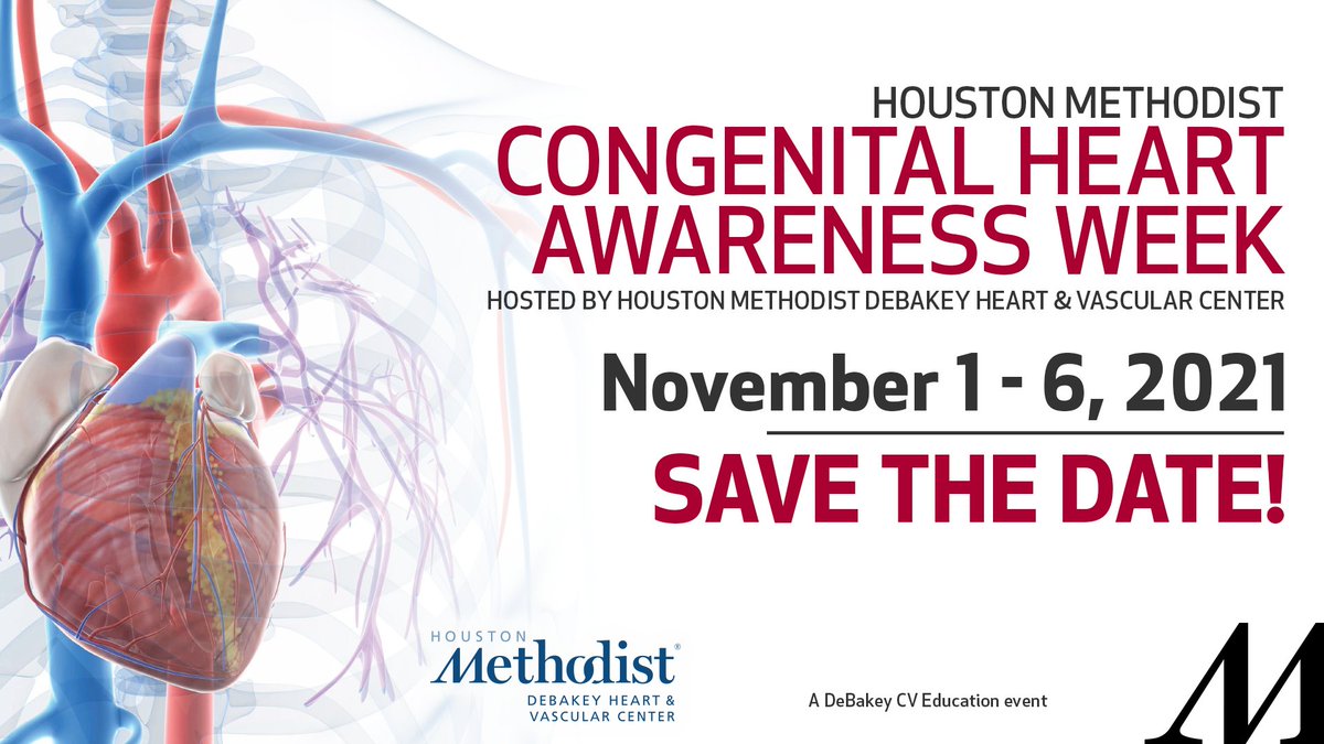 DeBakeyCVedu's tweet photo. Stay tuned! Join us for Congenital Heart Awareness Week Nov. 1-6 to learn more about care and treatment options from leading ACH experts. Registration coming soon!
#CardioEd #cardiology #ACHD2021 #ACHDWeek2021
More information @ https://t.co/EpTbwNa1ZS

@HuieLin @valeriaduarteMD https://t.co/FPfTm16dAz