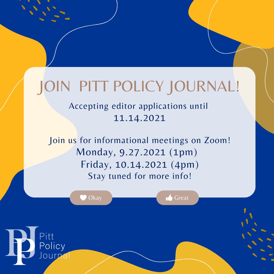 PittPolicy's tweet image. We take applications for new editors and officers until November 14th, 2021. Please check out the link in our bio or click here: flowcode.com/page/pittpolic…

Don't forget we also open submissions.