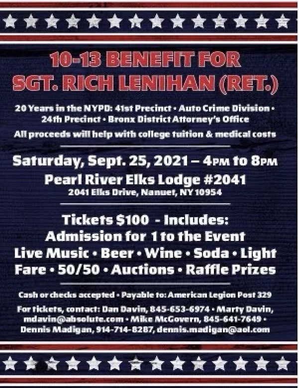 This #Saturday, come out to #PearlRiver to benefit the family of retired Sgt. Rich Lenihan, who passed from Covid-19 this spring. #FidelisAdMortem