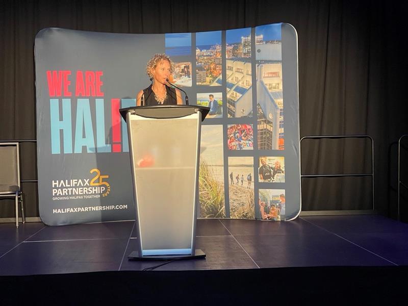 HfxPartnership's tweet photo. Wendy Luther President &amp; CEO is kicking-off our 25th Anniversary Celebration &amp; AGM!  #WeAreHalifax https://t.co/FOtbz6uTFJ