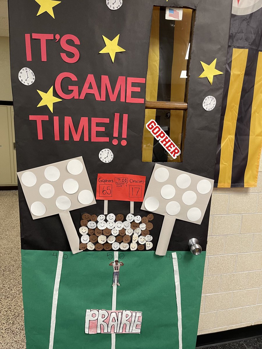CPhennenmath's tweet photo. My home room did such a good job on my door.  Stuck to the theme and looks awesome.  #SpiritWeek #ItsGameTime ⁦@CPHSGophers⁩ https://t.co/hfn4Lw9wln