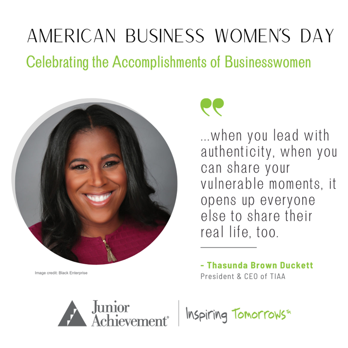 Another leader to recognize during #AmericanBusinessWomensDay is Thasunda Brown Duckett! She is the president and chief executive officer of TIAA and serves as a member of the board of directors for Nike.