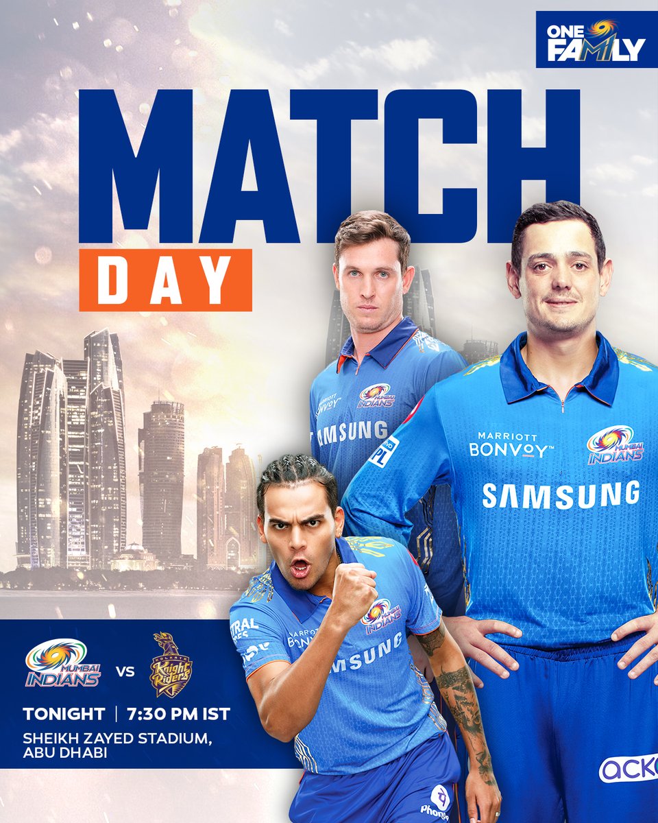 mipaltan's tweet photo. 🟦🟪 It's 𝐌𝐀𝐓𝐂𝐇𝐃𝐀𝐘 in Abu Dhabi tonight! 🏟️

#OneFamily #MumbaiIndians #IPL2021 #MIvKKR https://t.co/ELHkIQrQOM