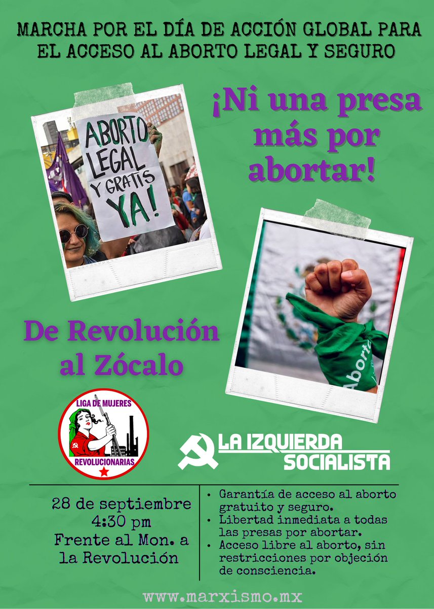 LigaMujeres's tweet photo. 📍Este 28 de septiembre salgamos a las calles por el derecho al aborto Libre, Seguro y Gratuito para todas las mujeres y personas gestantes.
🗓️Te esperamos a las 4:30 pm frente al monumento a la revolución. https://t.co/0OvyqoNxAR