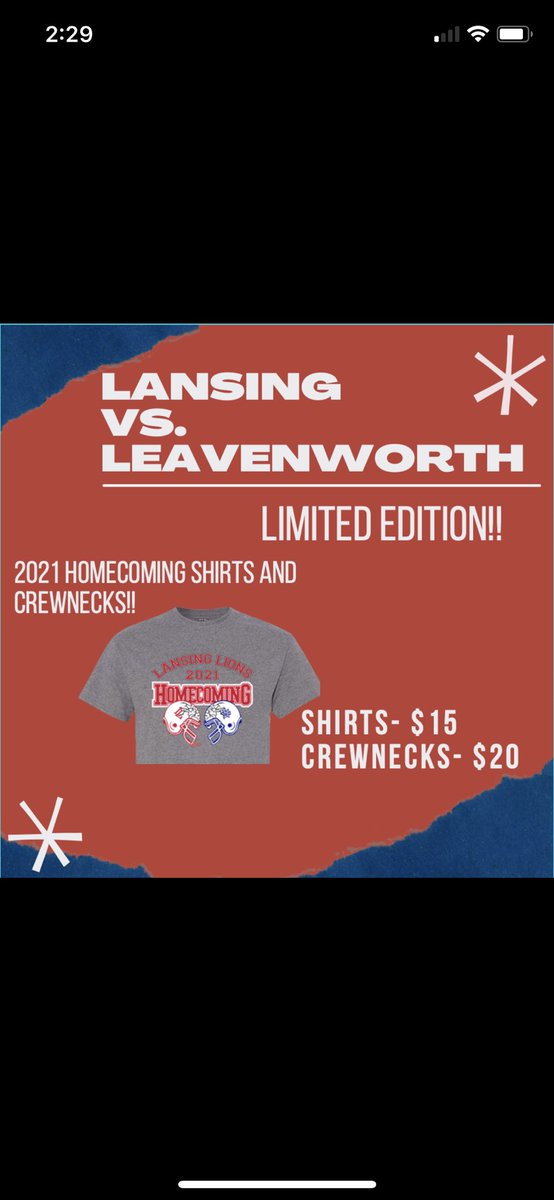 ✨👑HOMECOMING SHIRTS👑✨Available tomorrow at lunch✨T-Shirts $15 &amp; Crewnecks $20✨While supply lasts✨ #proudofthepride #HOCO2021 #EventPlanning