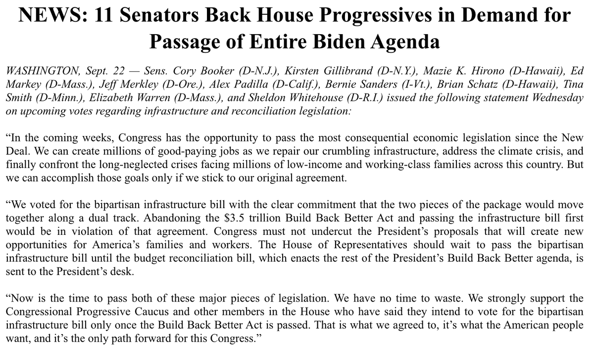 USProgressives's tweet photo. Progressives in both chambers of Congress are clear: We have to meet this moment and build back better. 

Thank you to @SenSanders and our Senate colleagues for insisting we stick to the deal and pass the President's entire agenda. https://t.co/XMNB9IT42Z