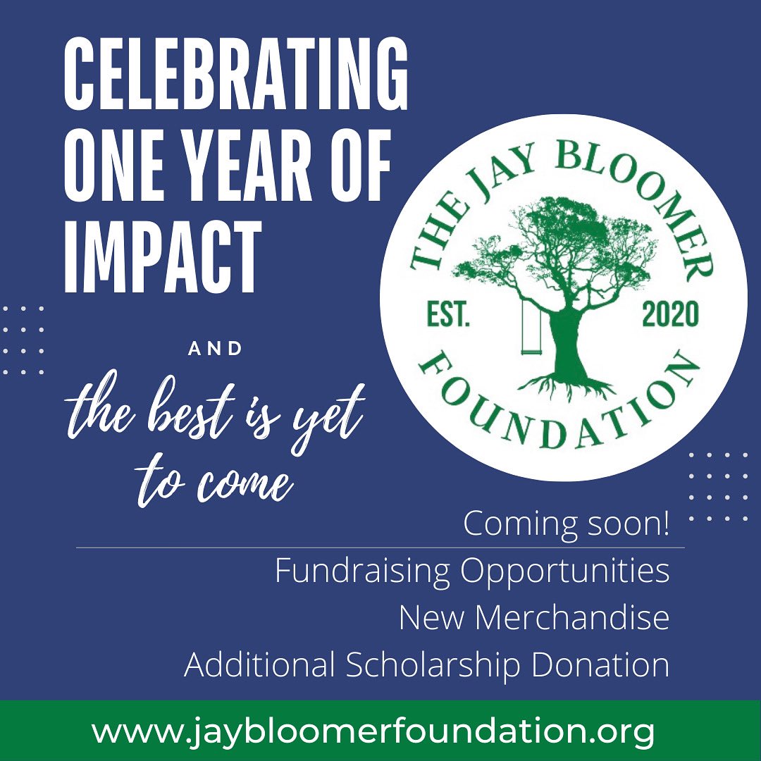 JayBFoundation's tweet photo. One year ago today The Jay Bloomer Foundation was established in memory of Jay Bloomer to ensure that his legacy continues to serve others as he did.  We are beyond proud and humbled to say that in our first year the foundation - with your support - was able to do just that! https://t.co/x9Xd8AG9yC