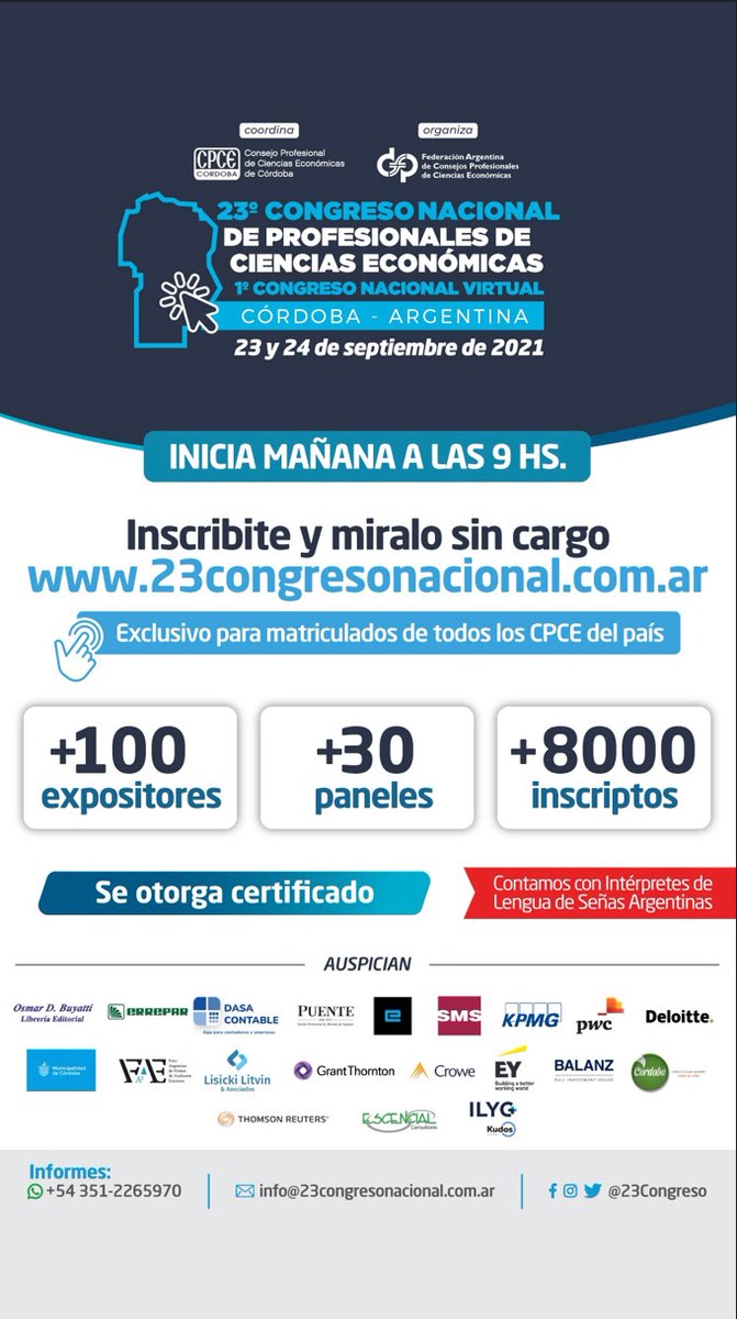 Mañana comienza el 23 Congreso Nacional, organizan <a href="/FacpceArgentina/">FACPCE</a> y <a href="/CPCECordoba/">CPCE Córdoba</a> 

Será un honor exponer junto a distinguidos profesionales. Mi tema: Responsabilidad Solidaria de los Profesionales en Cs Económicas según Ley 11.683