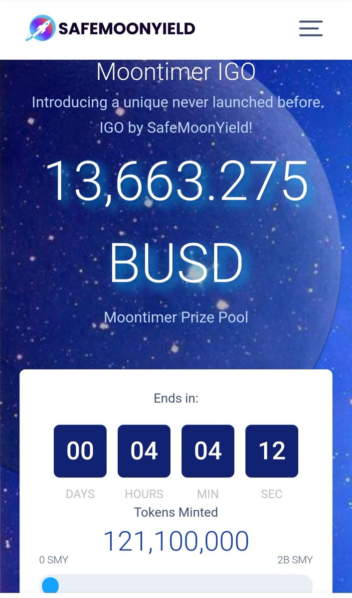 MoonTimerGame's tweet photo. Only 4 hours to go currently in the #SafeMoonYield #MoonTimer game on the #BSC testnet.
What's your Strategy? How are you going to win?
https://t.co/SmcKxKNRbX
#crypto #defi $SMY #p2e #p2egaming https://t.co/caNhzdE8nQ