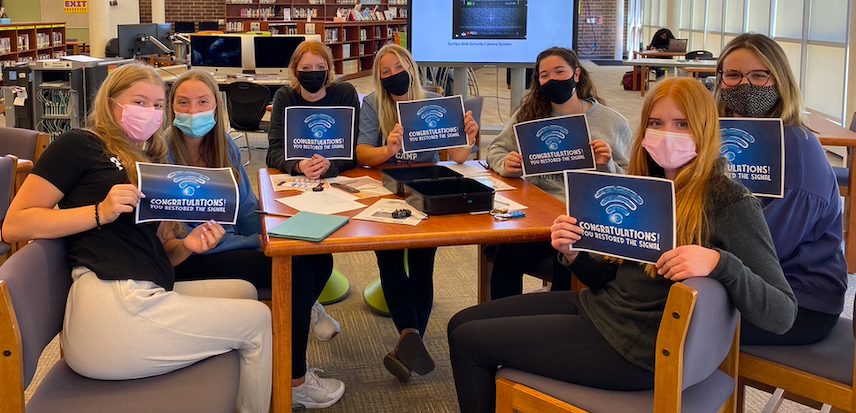 bvswlibrary's tweet photo. @bvswnews
 yearbook editors used their problem solving skills to work together to restore the WIFI at BVSW! Way to go girls! We love @breakoutEDU games for team building exercises. @bvlibraries https://t.co/ntoD8utRe7