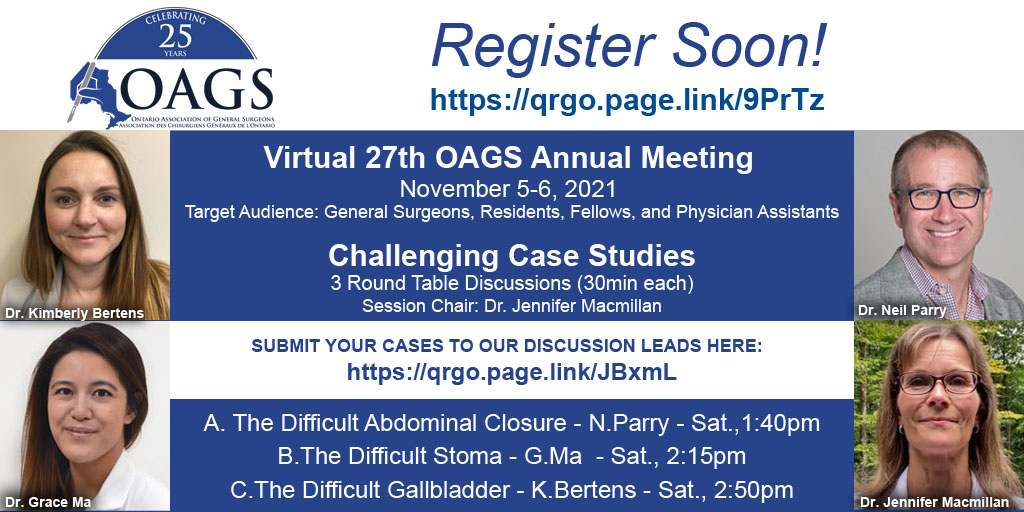 OAGS (@oags1) on Twitter photo Attn. ON #gensurg/Fellows/Residents/PAs: Virtual OAGS 27th Annual Mtg, Nov.5-6. Registration now open! Members are free...& invited to submit difficult case studies. Details: qrgo.page.link/9PrTz #OAGS2021 #meded <a href="/GMaSurg/">Grace W. Ma</a> @BertensK <a href="/westernuSurgery/">WesternU Surgery</a> <a href="/TOH_DoS/">TOH, Dept of Surgery</a> <a href="/thenosm/">NOSM University | UniversitƩ EMNO</a> Attn. ON #gensurg/Fellows/Residents/PAs: Virtual OAGS 27th Annual Mtg, Nov.5-6. Registration now open! Members are free...& invited to submit difficult case studies. Details: qrgo.page.link/9PrTz #OAGS2021 #meded <a href="/GMaSurg/">Grace W. Ma</a> @BertensK <a href="/westernuSurgery/">WesternU Surgery</a> <a href="/TOH_DoS/">TOH, Dept of Surgery</a> <a href="/thenosm/">NOSM University | UniversitƩ EMNO</a>