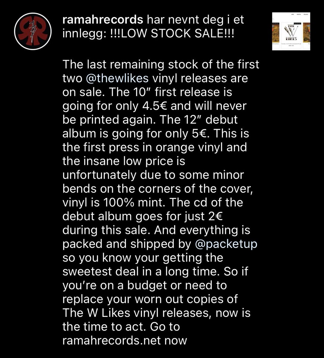 RamahRecords's tweet photo. There’s a truly insane sale on @TheWLikes vinyl going on right now at https://t.co/5qqAyQYQDz https://t.co/gq87ph0nr4