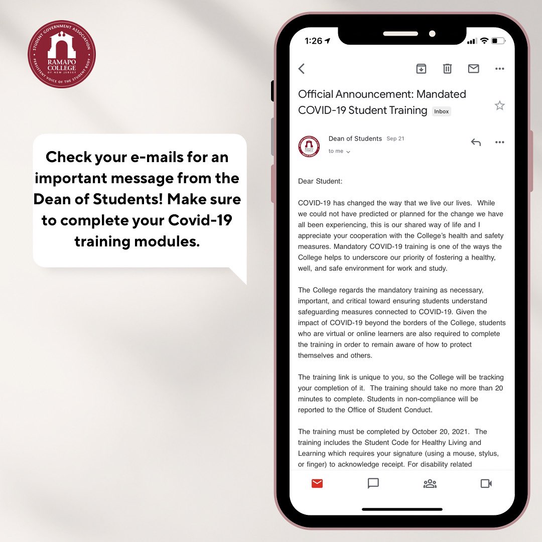 Roadrunners, please be sure to check your Ramapo e-mails for important information regarding COVID-19 training!