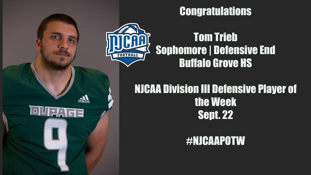 Congrats Tom on this week's #NJCAAPOTW honor for <a href="/Dupage_Football/">College of DuPage Football</a> ! #ChapsUnite #BirdGang