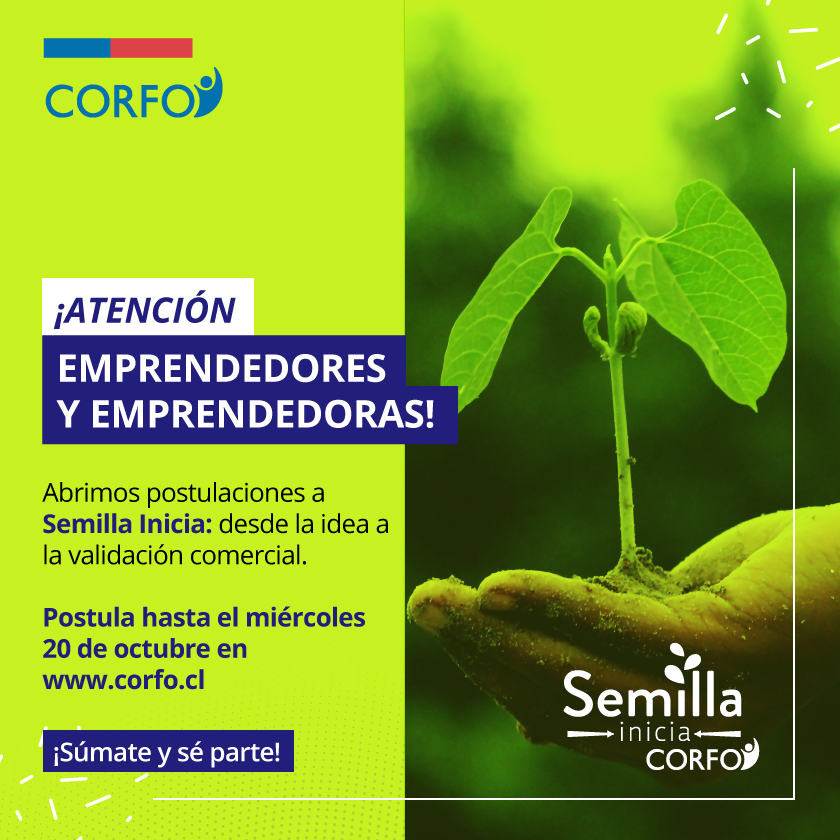 Corfo's tweet photo. ¡No te pierdas la oportunidad de comenzar a emprender! Ya está abierta la nueva convocatoria del programa Semilla Inicia. Toda la información y postulaciones en https://t.co/BhFhgklXTd https://t.co/xJEsbHZ7KS