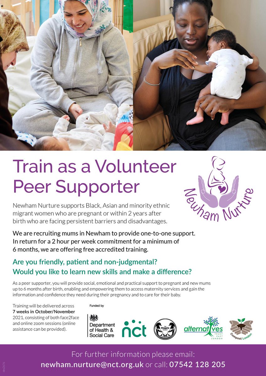 #NewhamNurture, our community partnership programme are looking for passionate local mums to train as volunteer #peersupporters supporting pregnant  & new migrant mums. We especially welcome different languages. Email newham.nurture@nct.org.uk