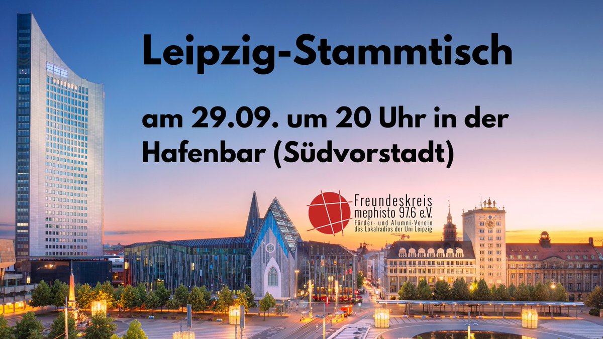 Der Leipziger Stammtisch tagt am 29.09. in der Hafenbar. 

Bei schlechtem Wetter weichen wir in die Innenräume aus. Dort gelten dann die 2G-Regeln.

Bitte teilt uns kurz per PN oder Kommentar mit, wenn ihr kommen wollt, sodass wir ggf. die Reservierung nochmal anpassen können.