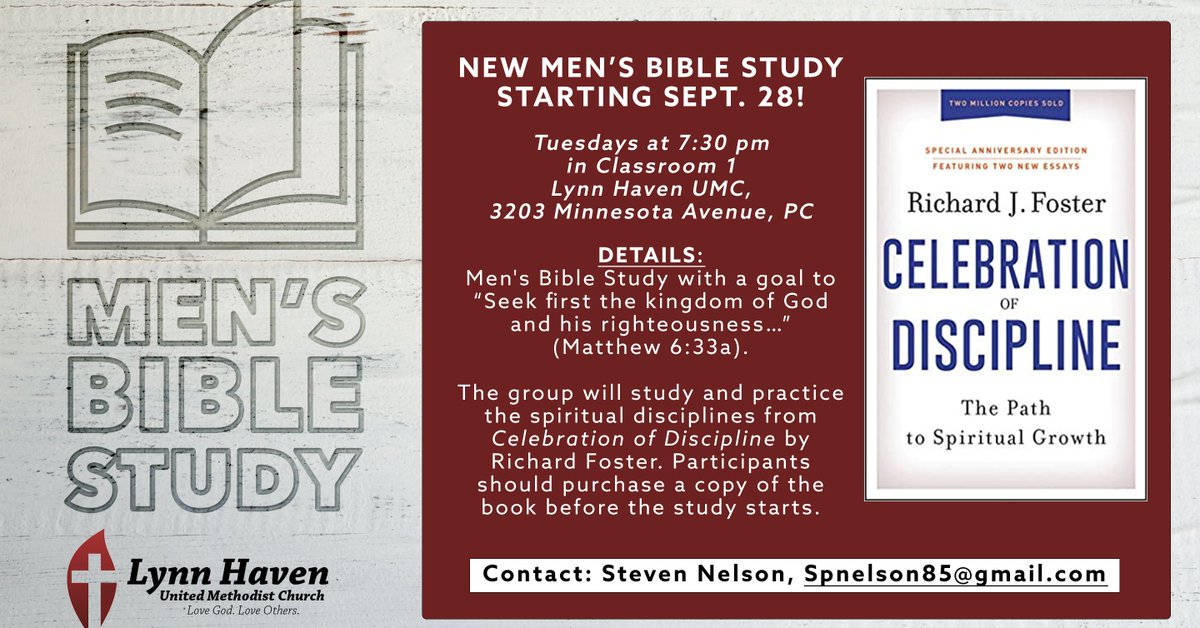 LynnHavenMC's tweet image. A new men's group is starting next Tuesday at our church! If you've been looking for a few Christian men who will help hold you accountable in your walk with Christ, we highly recommend this group! For more info, please contact Steven Nelson, spnelson85@gmail.com