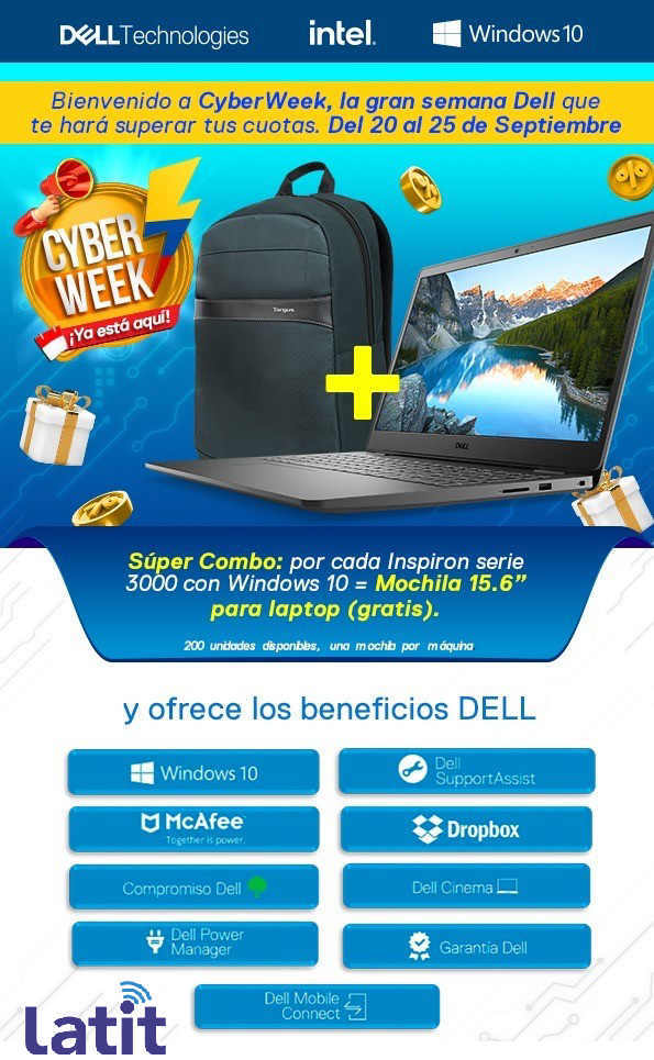 LatitSas's tweet photo. Super combo solo por este mes Portatil Inspiron 15 serie 3000 3501. Core i3-1005G1 Processor 10th Generation Intel® + Mochila 15,6" para laptop totalmente gratis por la compra de tu portatil dell por tan solo $2.257.617
Solo tienes que hacer clic https://t.co/cHyxnyVfNG https://t.co/V1WFN5kENg