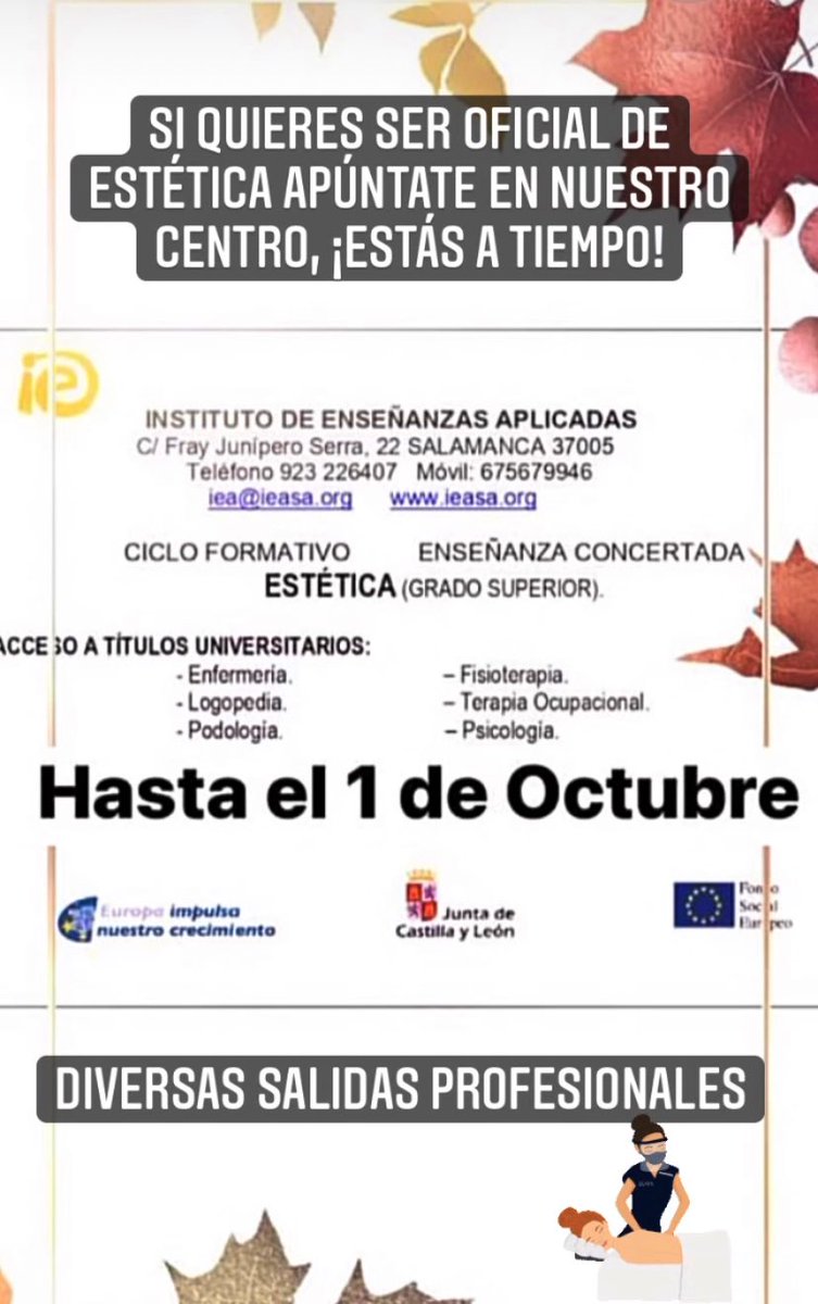 El mundo de la Imagen Personal hoy en día es una apuesta segura, tiene diversas salidas profesionales, todavía tenemos plazas para tí en nuestro centro de FORMACIÓN PROFESIONAL, hasta el 1 de Octubre te estaremos esperando.