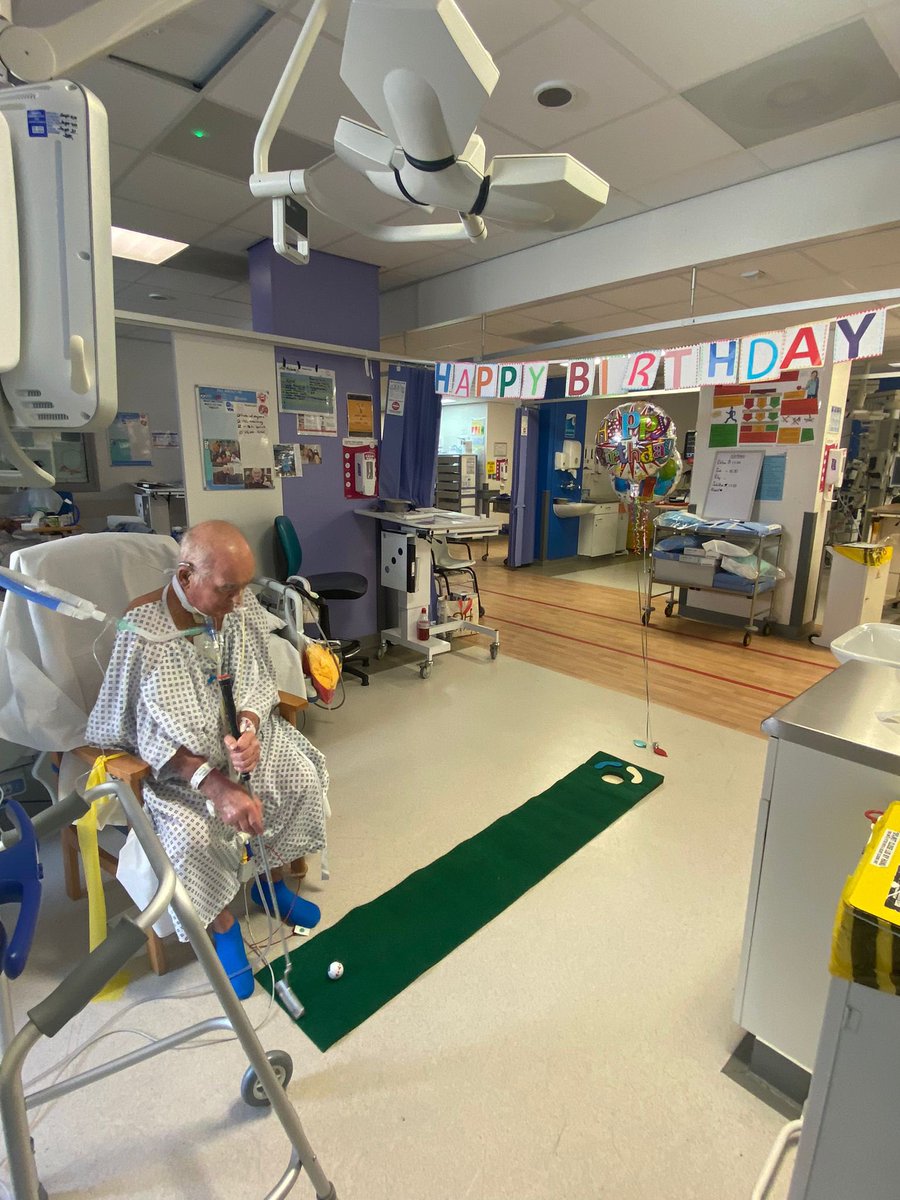 Happy Birthday John!🥳 🎉Over 120 days on CICU and showing off his excellent golf swing. We’ll hopefully soon have him back out doing a full 18 holes ⛳️ <a href="/MFTnhs/">MFT NHS</a> <a href="/MFT_CSS/">MFT_CSS</a> <a href="/MFT_PatientExp/">Patient Experience</a> (photo shared with patients consent)