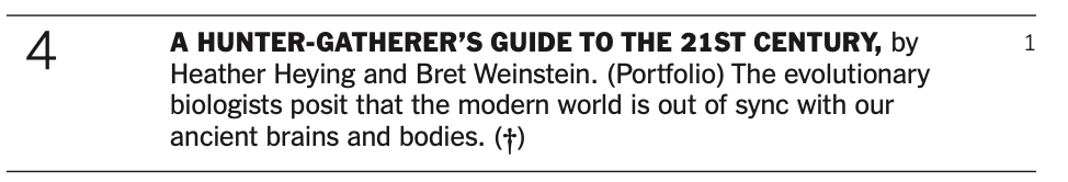 🚨🚨 A HUNTER-GATHERER'S GUIDE TO THE 21ST CENTURY is officially a <a href="/nytimes/">The New York Times</a> bestseller🚨🚨

Huge congratulations to authors <a href="/HeatherEHeying/">Heather E Heying</a> and <a href="/BretWeinstein/">Bret Weinstein</a>!!! You can order your copy here: bit.ly/3lIlIZi