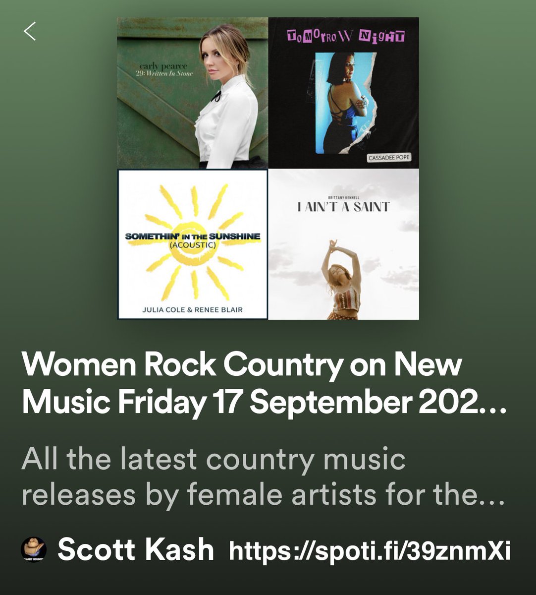 Here’s the new #WomenRockCountry on #NewMusicFriday playlist for the new releases from last week by
<a href="/KatieFrankMusic/">Katie Frank</a>
<a href="/guitardiva12/">Jennifer Alvarado Music</a>
<a href="/jacksonsellers_/">Jackson+Sellers</a> 
<a href="/teagan_stewart/">Teagan Stewart</a>
<a href="/CiaraRaeMusic/">Ciara Rae</a>
<a href="/dreavasquez/">Andrea Vasquez</a> 
<a href="/allisonasarch/">Allison Asarch</a>
PLUS MORE

#Spotify
spoti.fi/39znmXi

#WomenOFCountry